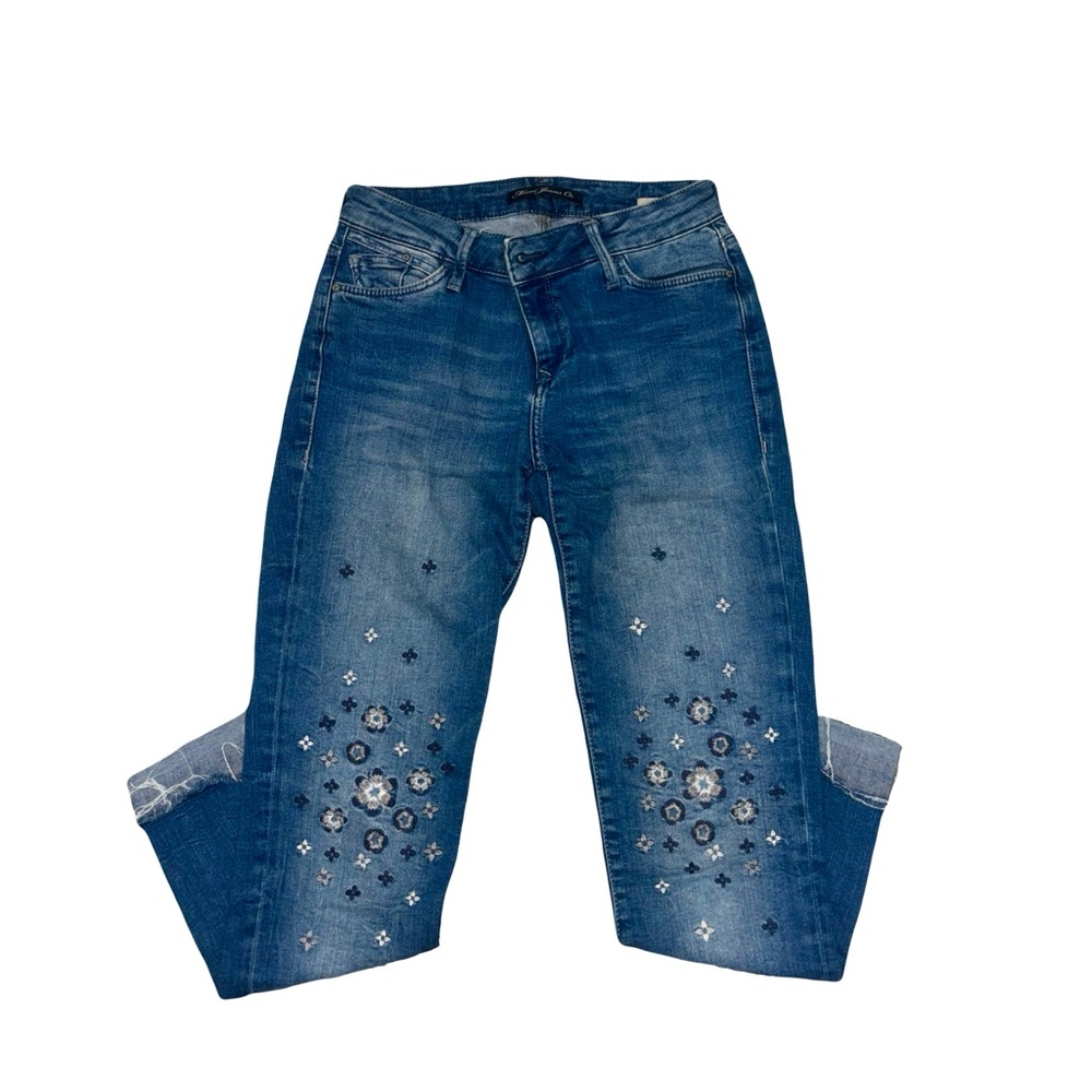 Mavi | Cuffed Embroidered Floral Jeans | size xs